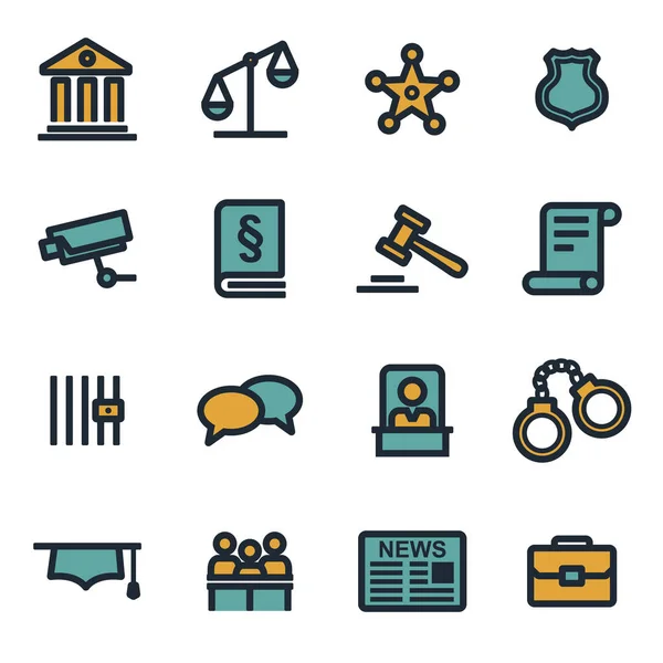 Vector flat justice icons set — Stock Vector