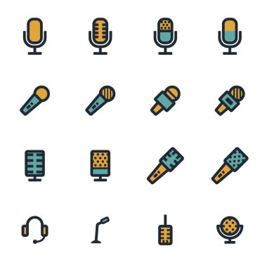 Vektör düz mikrofon Icons set