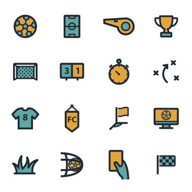 Vektör düz futbol Icons set