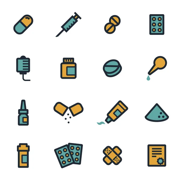 Vector flat pills icons set — Stock Vector