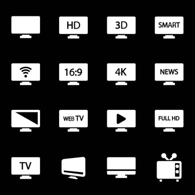 Beyaz tv Icons set vektör