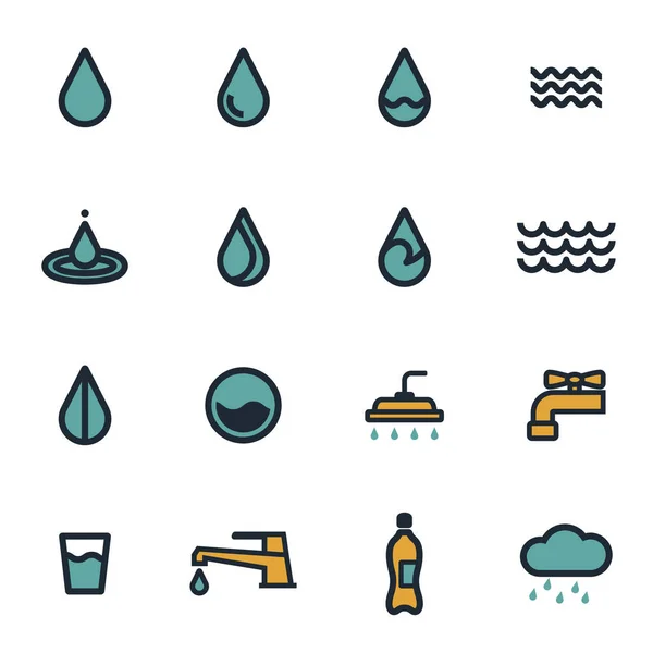 Zestaw ikon wektorowych płaskiej wody — Wektor stockowy