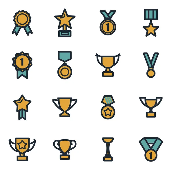 Conjunto de iconos de trofeo plano vectorial y premios — Vector de stock