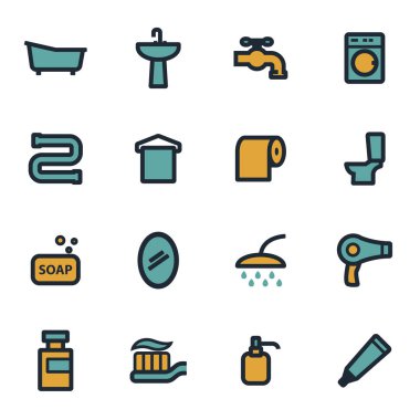 Vektör düz banyo Icons set