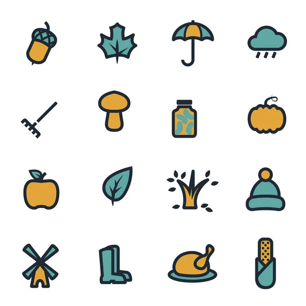 Vector flat autumn icons set — Stock Vector