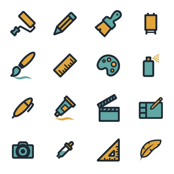 Conjunto de iconos de herramientas de arte plano vectorial — Vector de stock