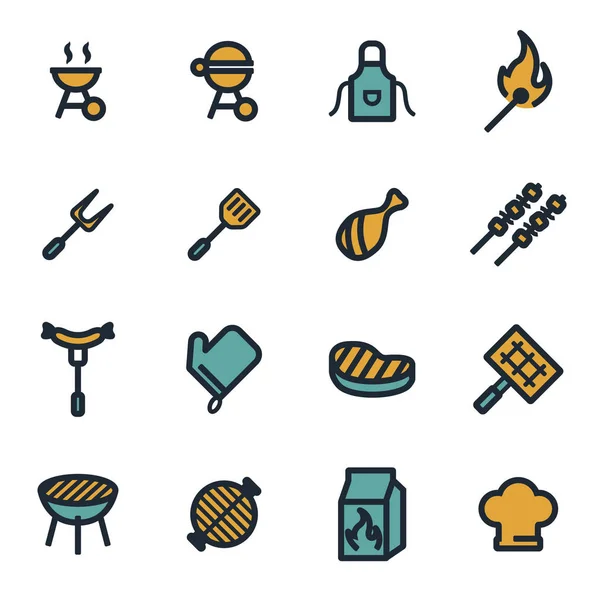 Vector flat barbecue icons set — Stock Vector