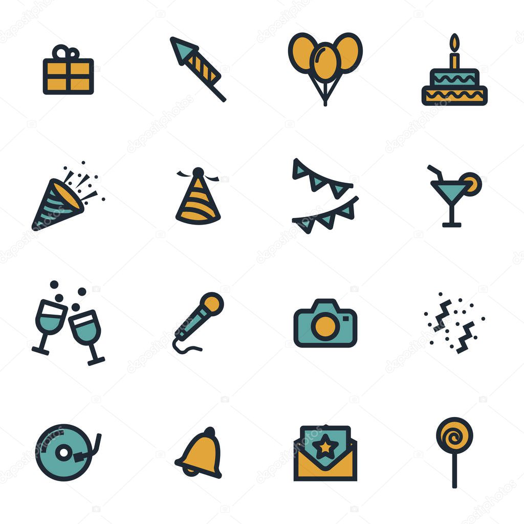 Vector flat birthday icons set