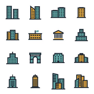 Vektör düz binalar Icons set