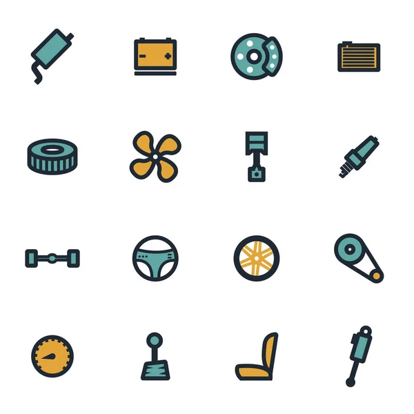 Conjunto de iconos de piezas de automóviles planos vectoriales — Vector de stock