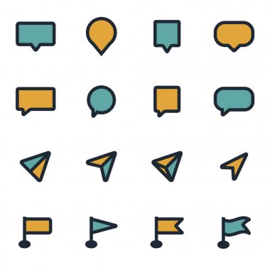 Vektör düz harita işaretçi Icons set