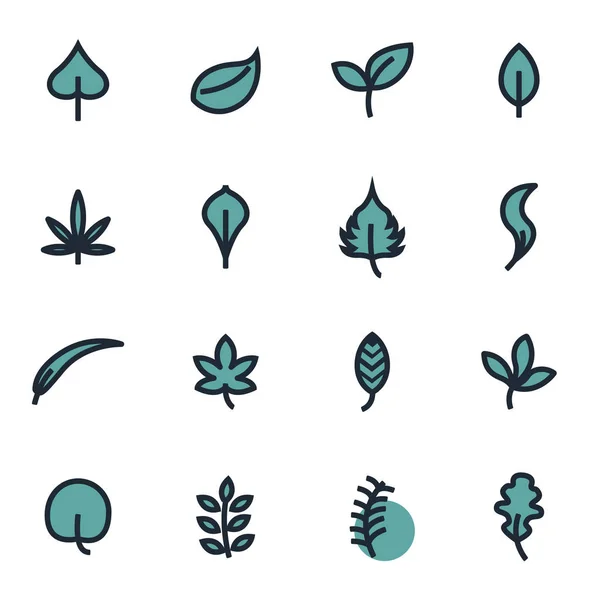 Conjunto de ícones de folhas planas vetoriais — Vetor de Stock