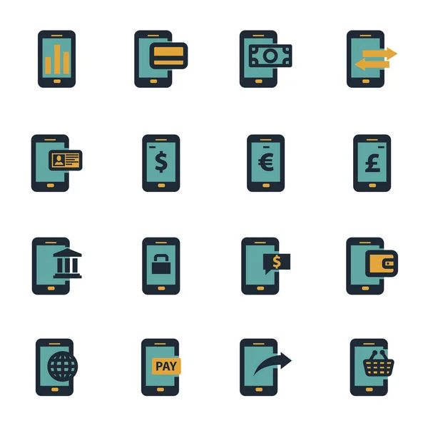 Ensemble d'icônes bancaires mobiles vectorielles plates — Image vectorielle