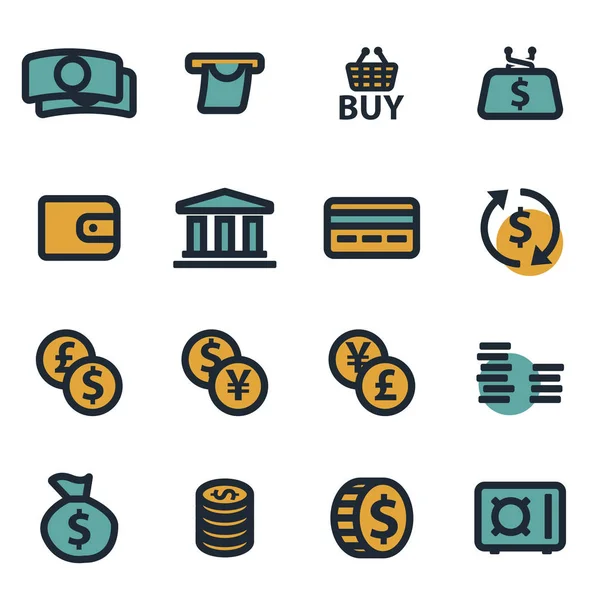 Vector flat money icons set — Stock Vector