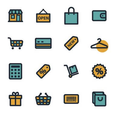 Vector Icons set alışveriş düz