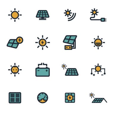 Vektör düz güneş enerjisi Icons set