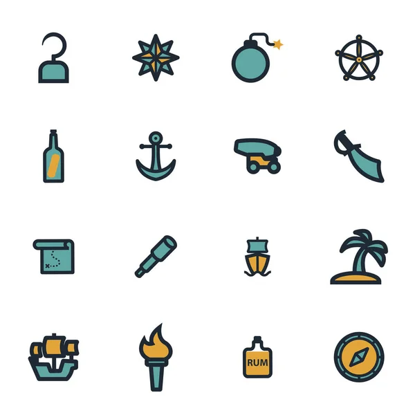 Conjunto de iconos de pirata plano vectorial — Archivo Imágenes Vectoriales