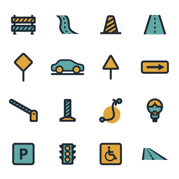 Vector conjunto de iconos de carretera plana — Vector de stock