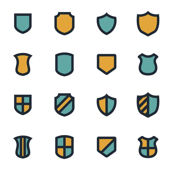 Conjunto de iconos de escudo plano vector — Vector de stock