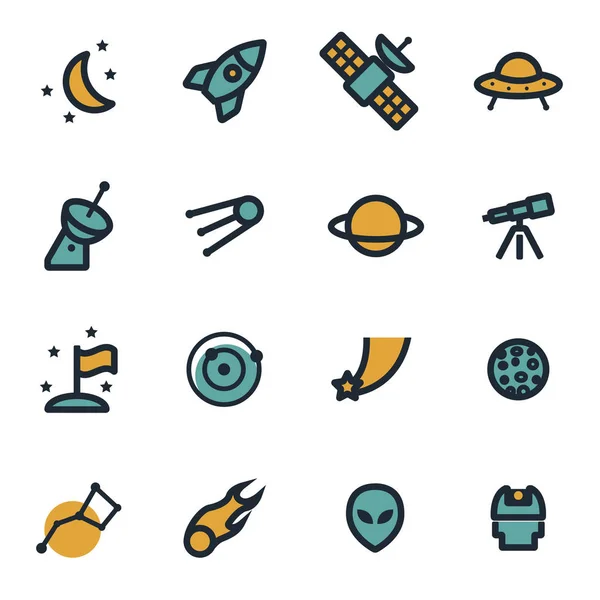 Vector flat space icons set — Stock Vector