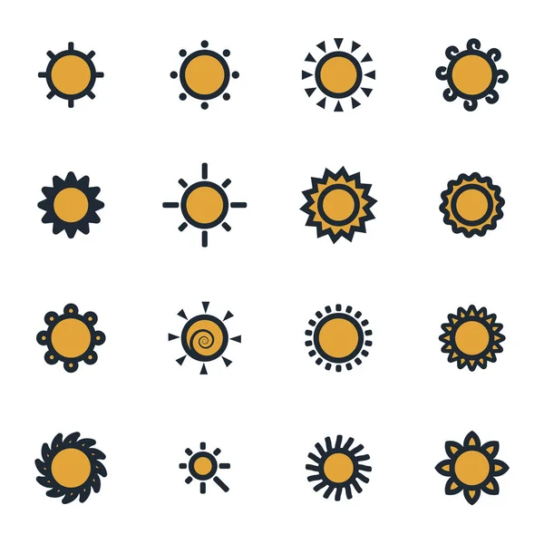 Set de iconos de sol plano vectorial — Vector de stock