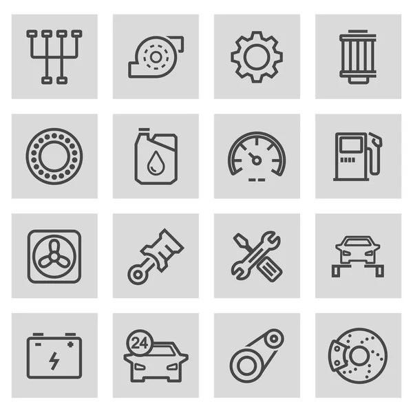 Vector black line car service icons set — Stock Vector