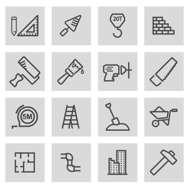 Vektör siyah çizgi inşaat Icons set