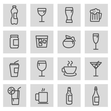 Vektör siyah çizgi Icons set içecekler