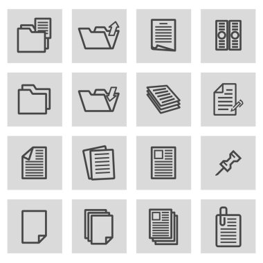 Vektör siyah çizgi belge Icons set