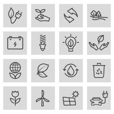 Vektör siyah çizgi Eko Icons set