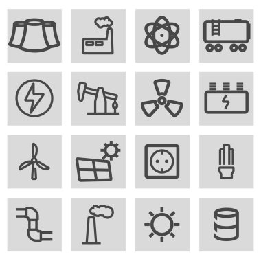 Vektör siyah çizgi energetics Icons set
