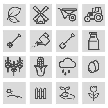 Icons set tarım vektör siyah çizgi