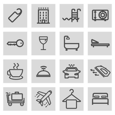 Vektör siyah çizgi otel Icons set