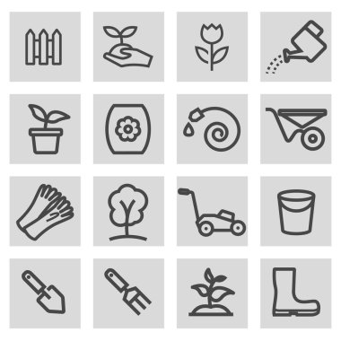 Vektör siyah çizgi Bahçe Icons set