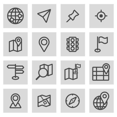 Vektör siyah çizgi harita Icons set