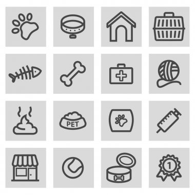 Vektör siyah çizgi evde beslenen hayvan Icons set