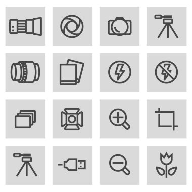 Vektör siyah çizgi fotoğraf Icons set