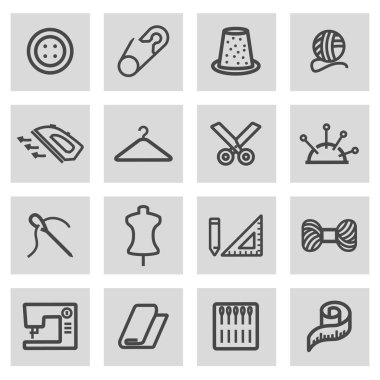 Vektör siyah çizgi dikiş Icons set