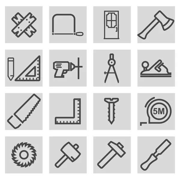 Conjunto de iconos de carpintería de línea negra vectorial — Archivo Imágenes Vectoriales