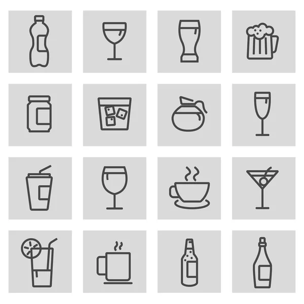 Ensemble d'icônes de boissons vectorielles en ligne noire — Image vectorielle