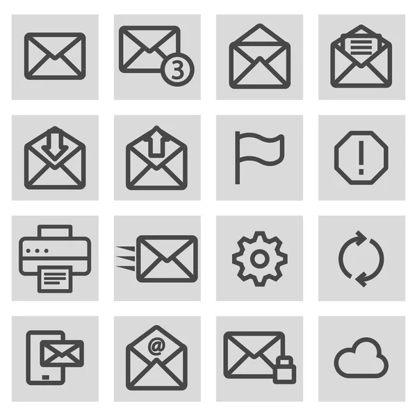 Vector black line email icons set — Stock Vector
