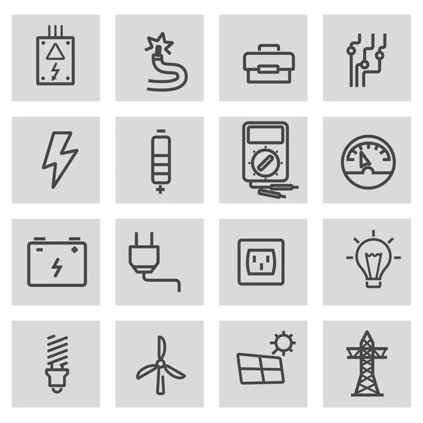 Juego de iconos de electricidad de línea negra vectorial — Archivo Imágenes Vectoriales