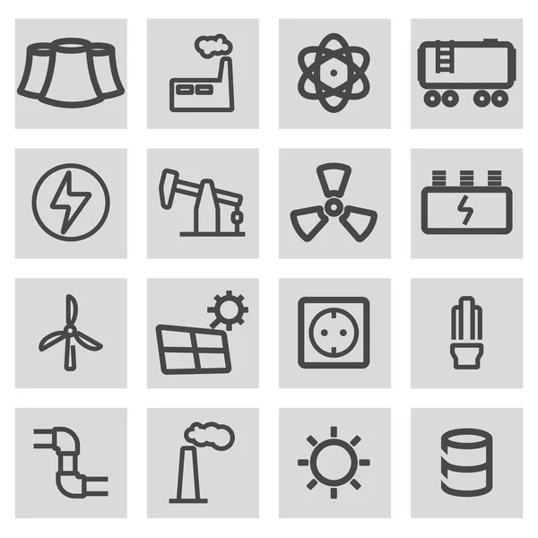 Vector black line energetics icons set — Stock Vector