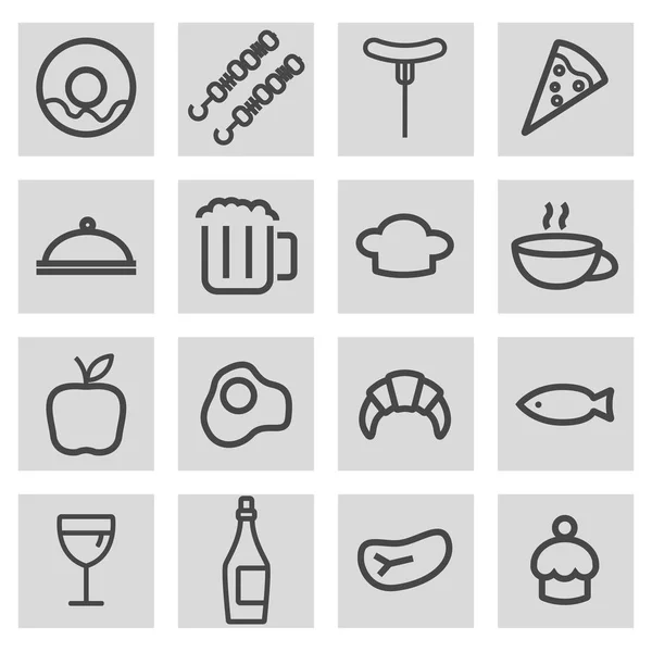 Vektör siyah çizgi gıda Icons set — Stok Vektör