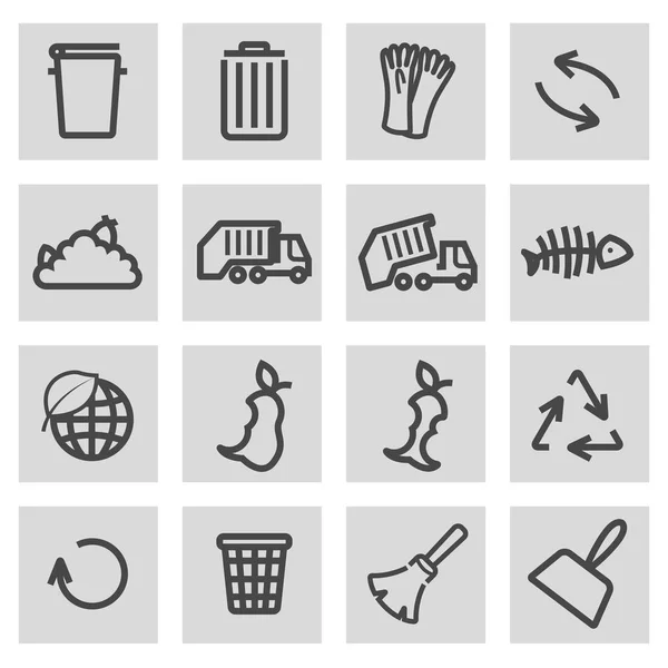 Vector black line garbage icons set — Stock Vector