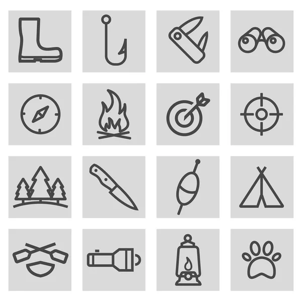 Vector black line hunting icons set — Stock Vector