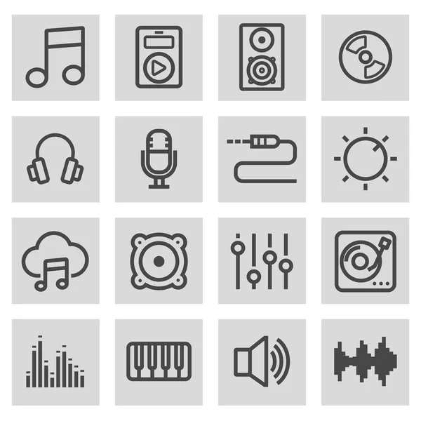 Conjunto de iconos de música de línea negra vectorial — Vector de stock