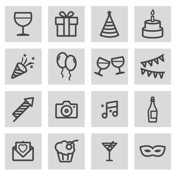 Vector black line party icons set — Stock Vector