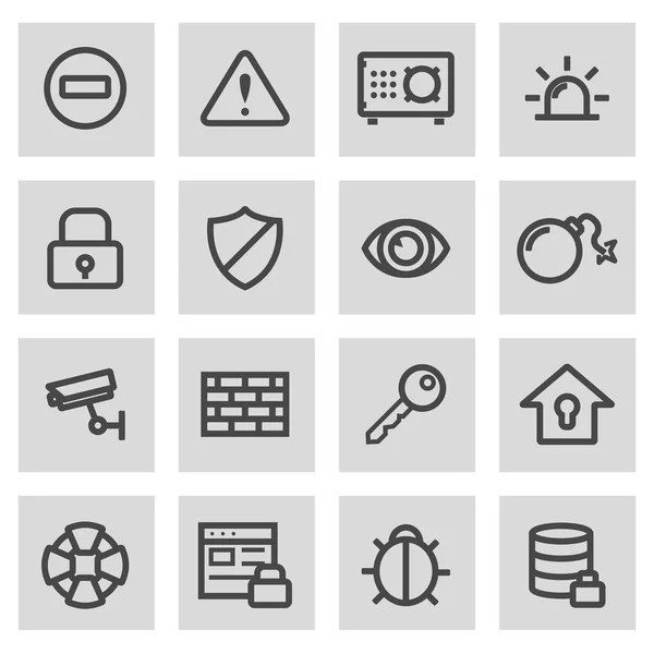 Vector black line security icons set — Stock Vector