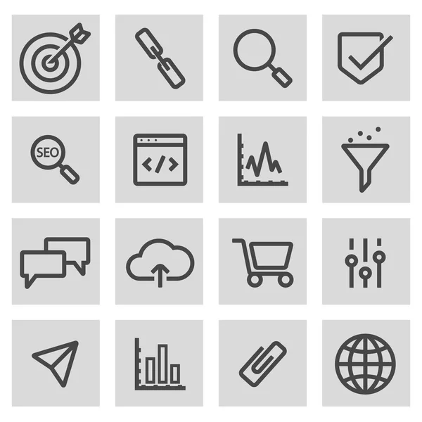 Vector black line seo icons set — Stock Vector